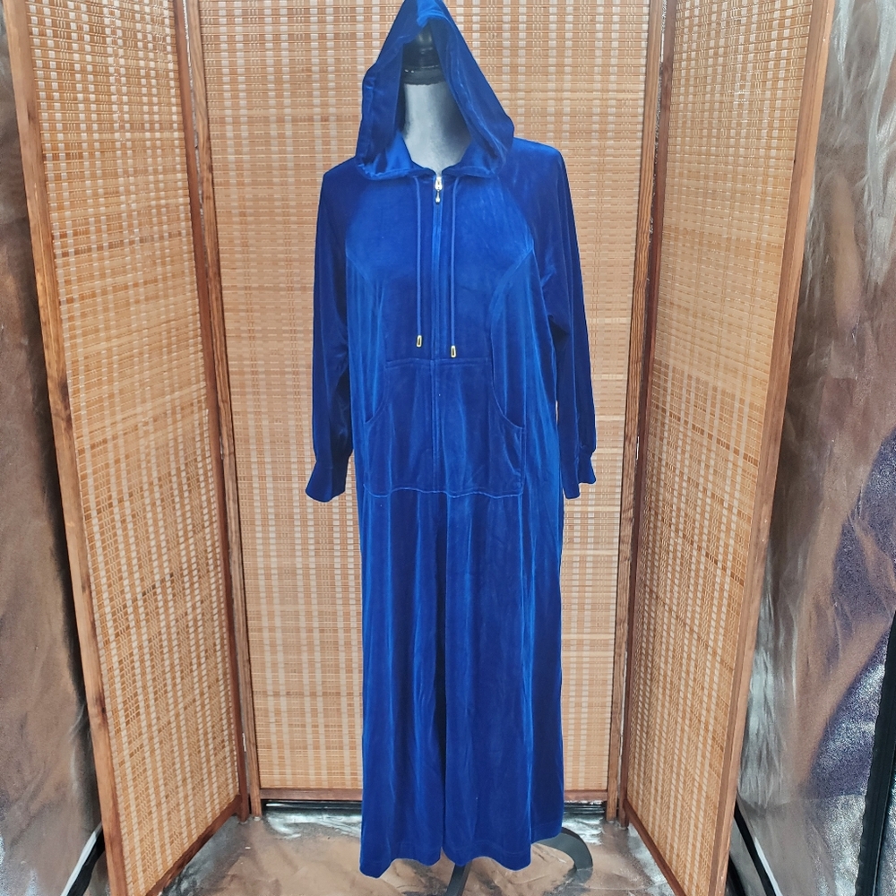 ◇ Joan Rivers Royal Blue Hooded Velour Lounge Robe Size MP
